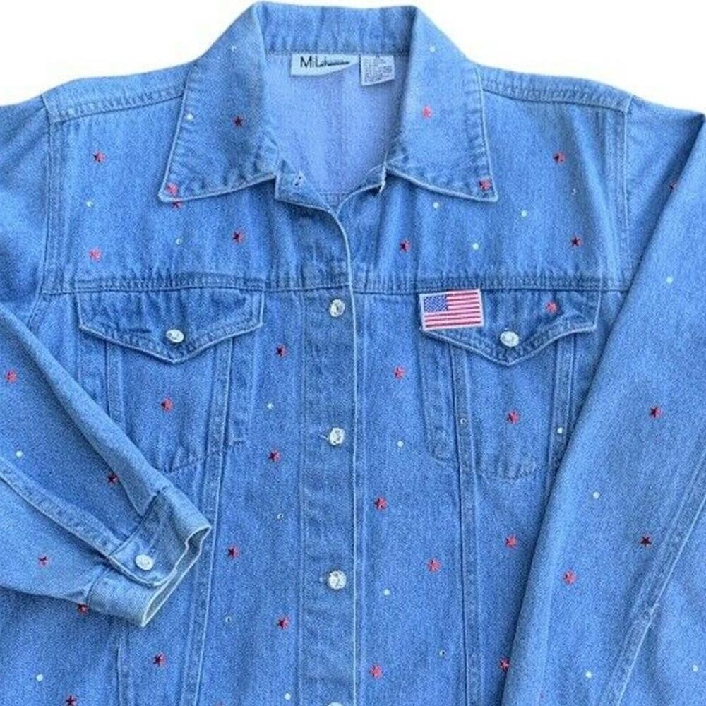 MiLi Designs Vintage Denim Jeweled Embellished Patriotic Jacket Size Medium